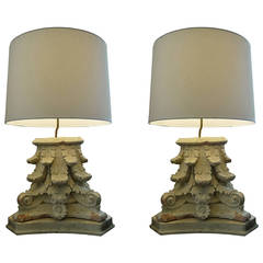 Pair of Vintage Terracotta Corinthian Capital Lamps