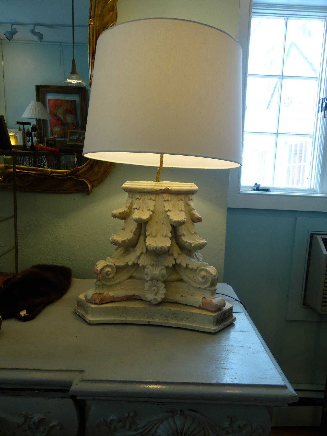 Pair of Vintage Terracotta Corinthian Capital Lamps