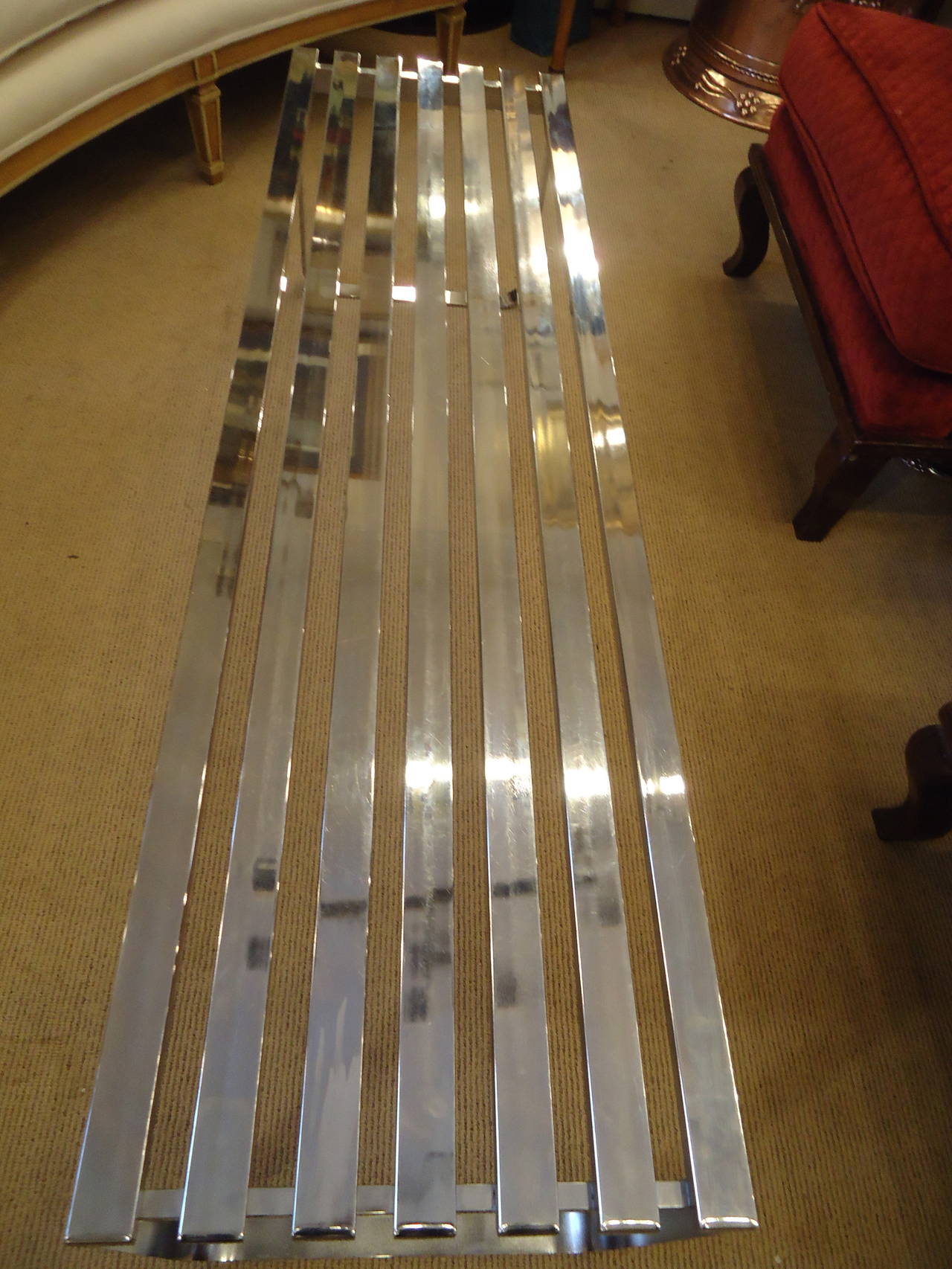 American Mid-Century Modern Milo Baughman Chrome Bench Coffee Table