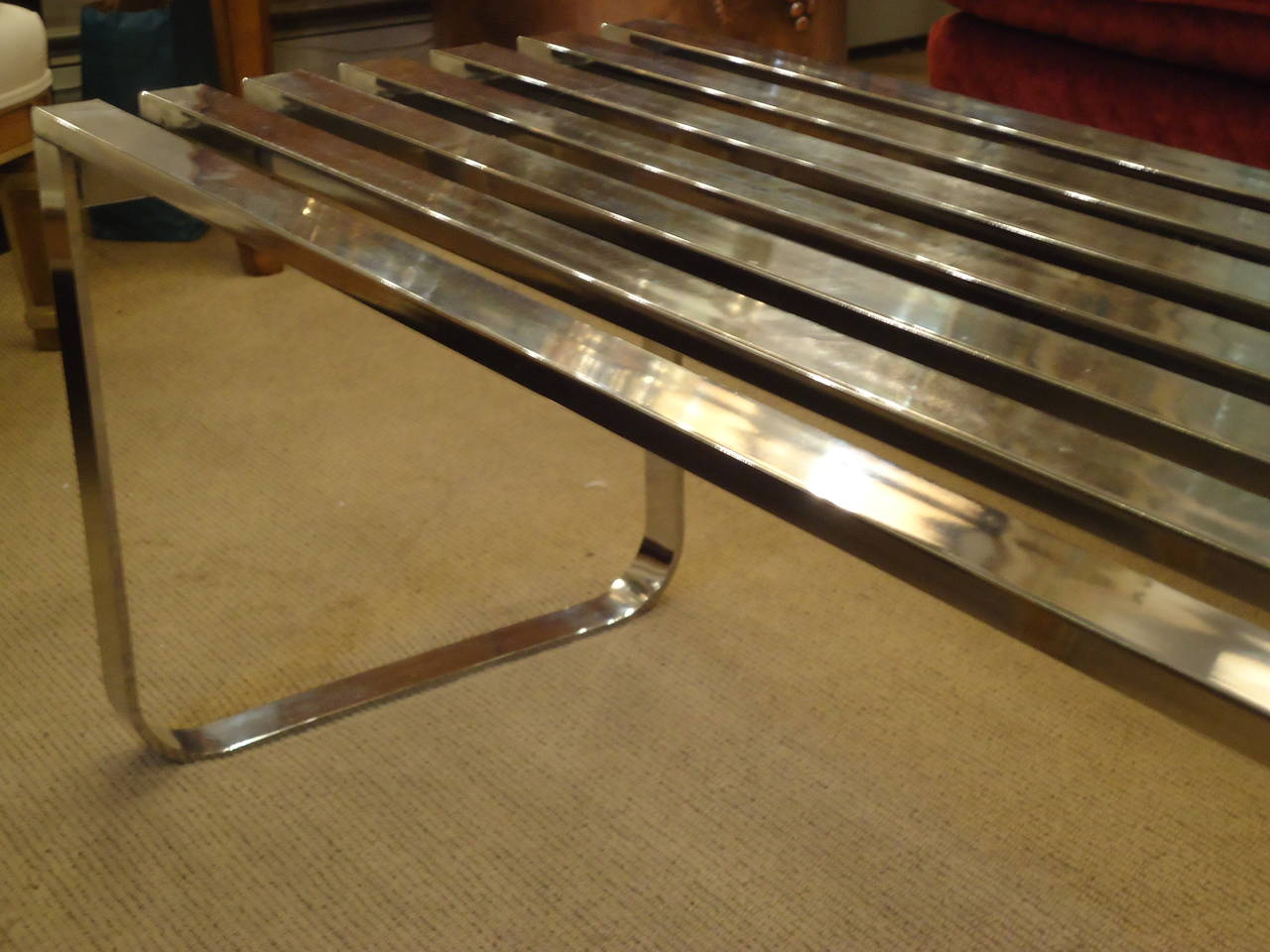 Mid-Century Modern Milo Baughman Chrome Bench Coffee Table In Excellent Condition In Hopewell, NJ