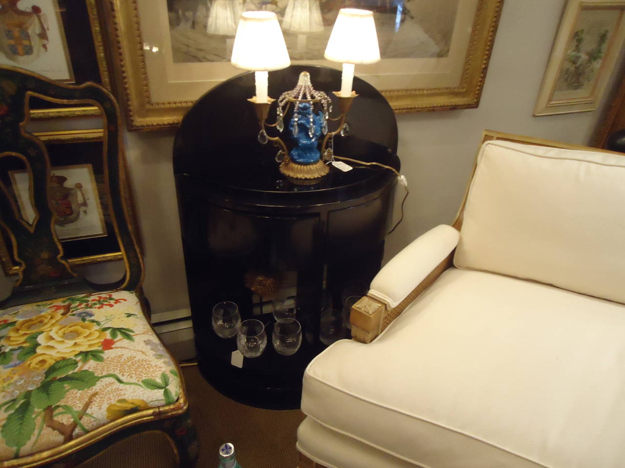 Pair of Art Deco Style Black Lacquer Nightstands or Demilune Side Tables 3