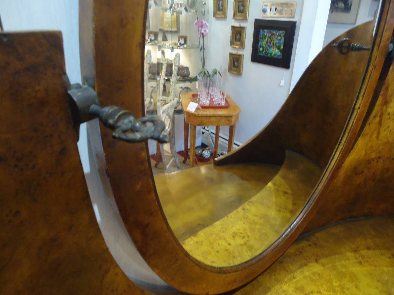 Mid-20th Century Biedermeier Style Curved Burl Wood Vanity Desk