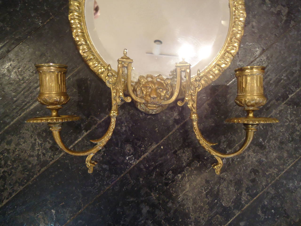 American Exquisite Pair of Tiffany Brass Candle Sconces