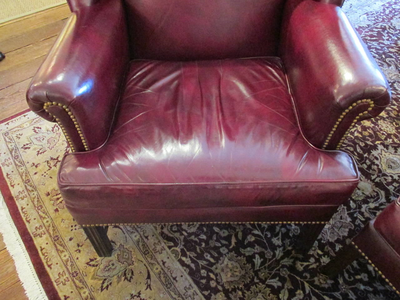 Pair of Rich Cordovan Leather Wing Chairs 1