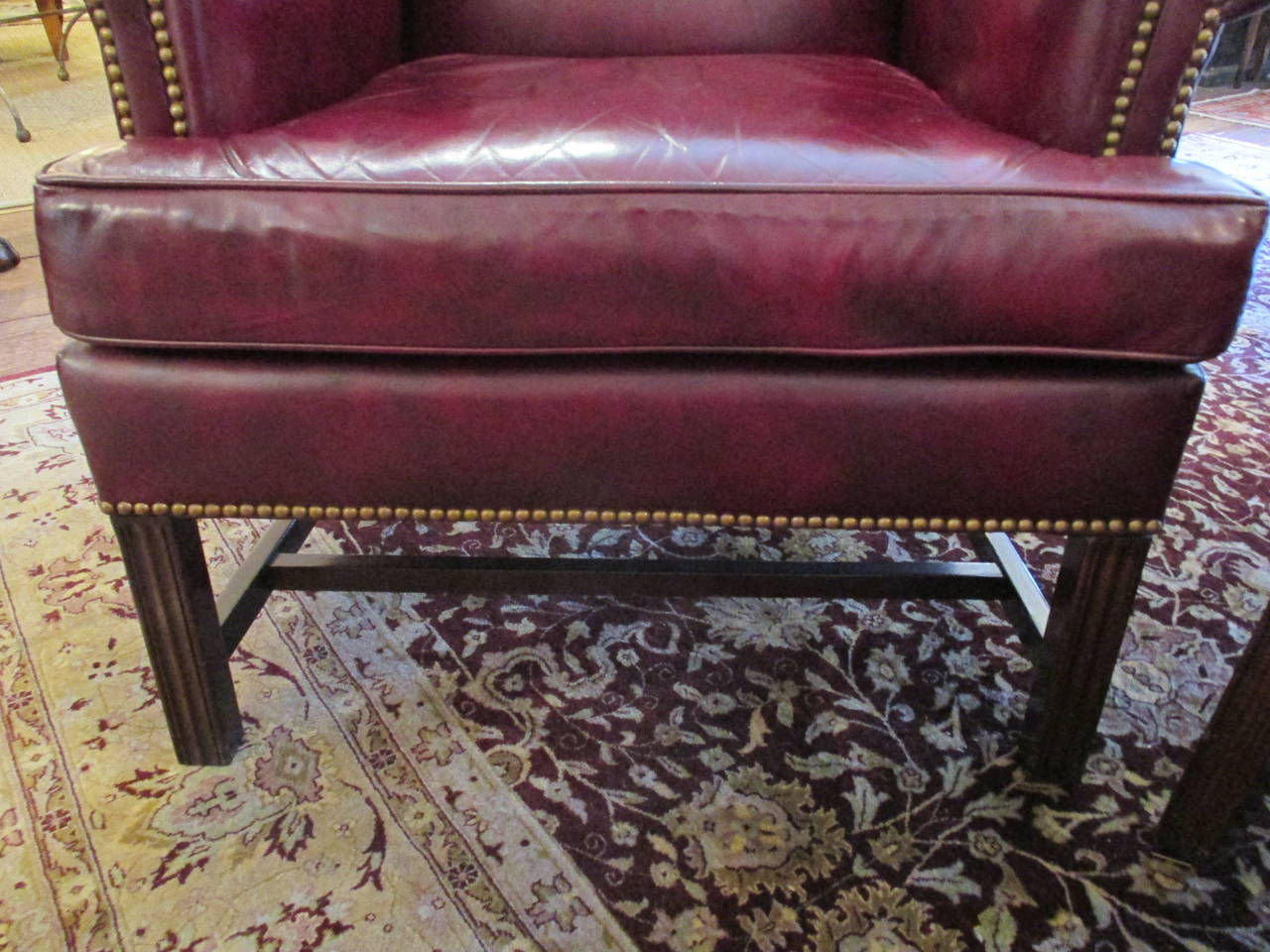 Pair of Rich Cordovan Leather Wing Chairs 2