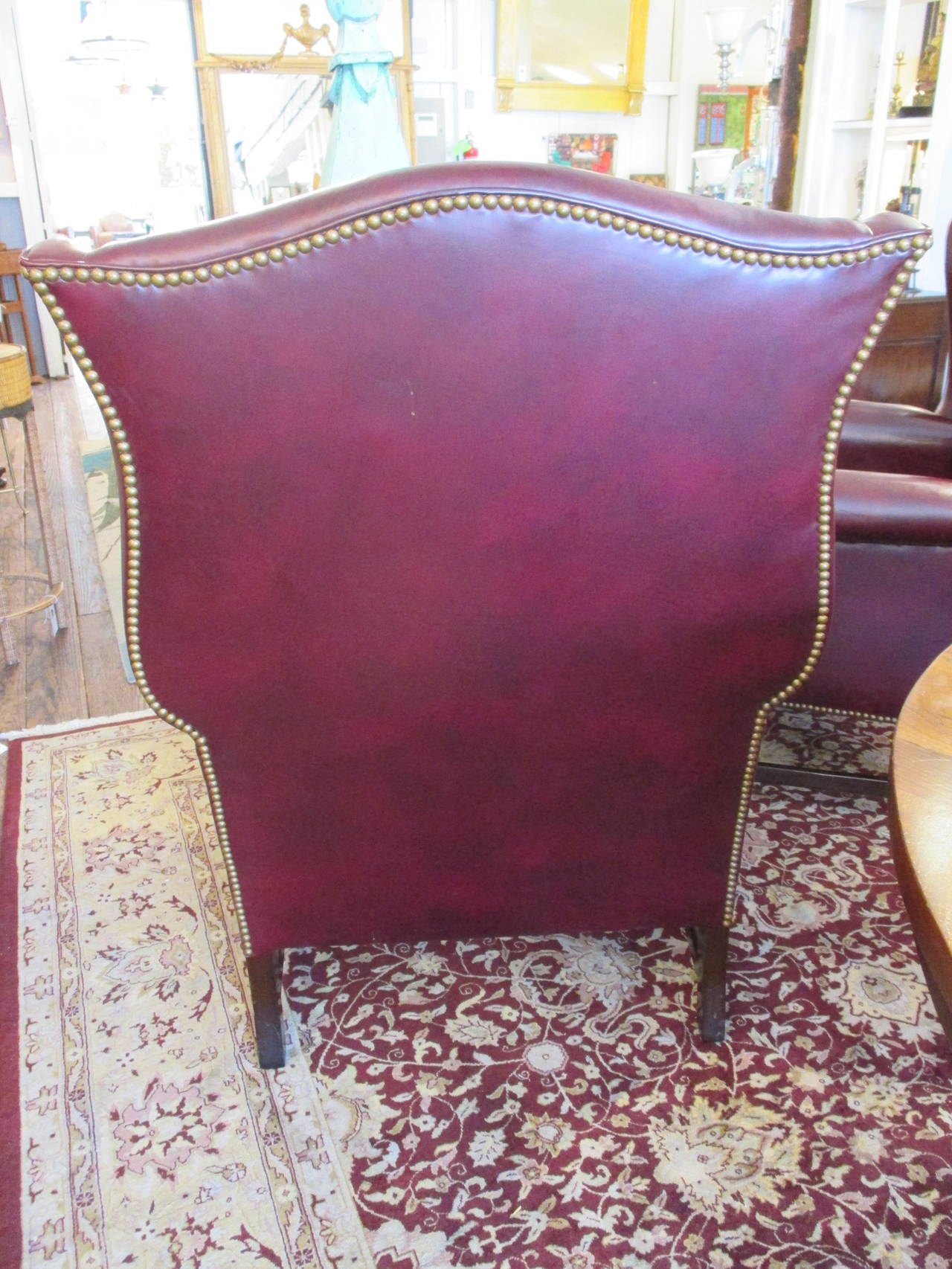 American Pair of Rich Cordovan Leather Wing Chairs