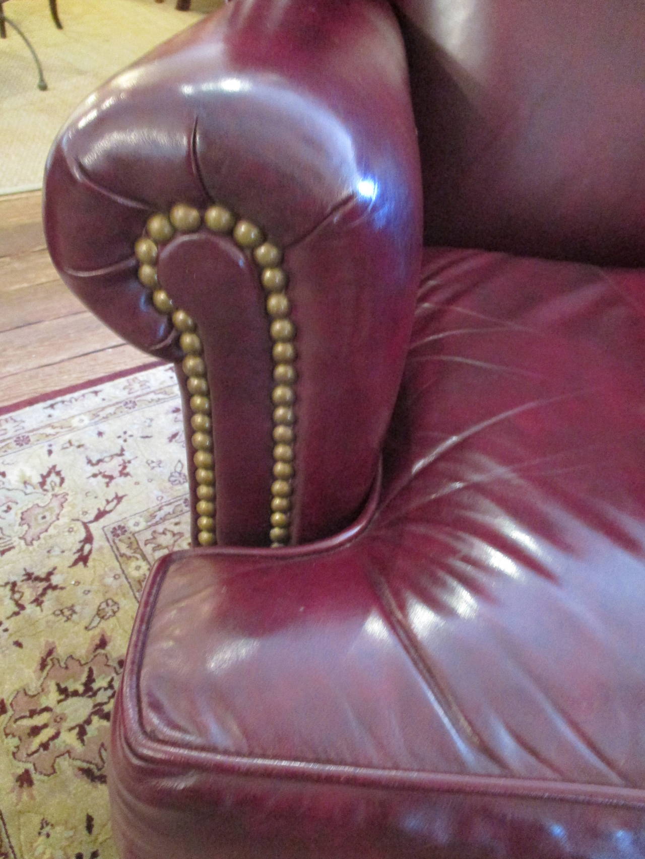 Pair of Rich Cordovan Leather Wing Chairs In Excellent Condition In Hopewell, NJ