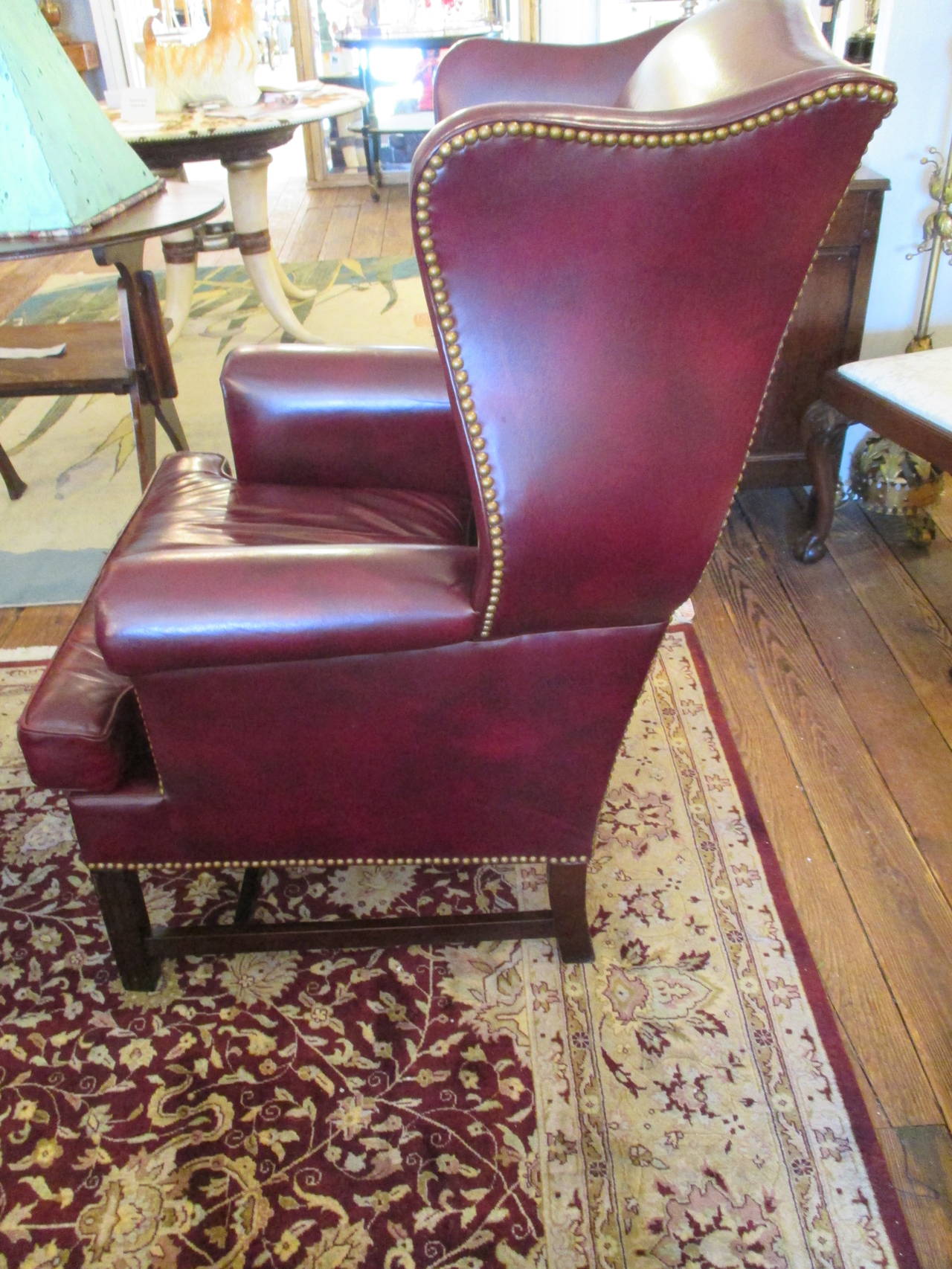 20th Century Pair of Rich Cordovan Leather Wing Chairs