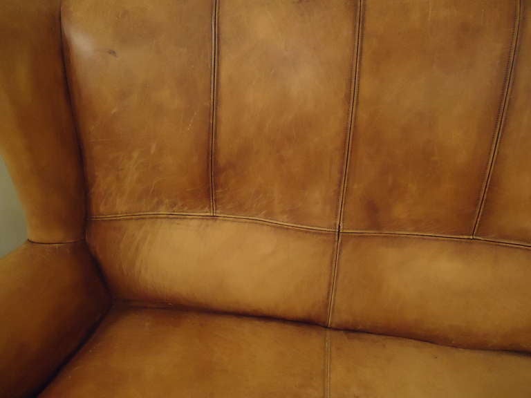 Stunning Distressed Leather Belgian High Back Sofa In Excellent Condition In Hopewell, NJ