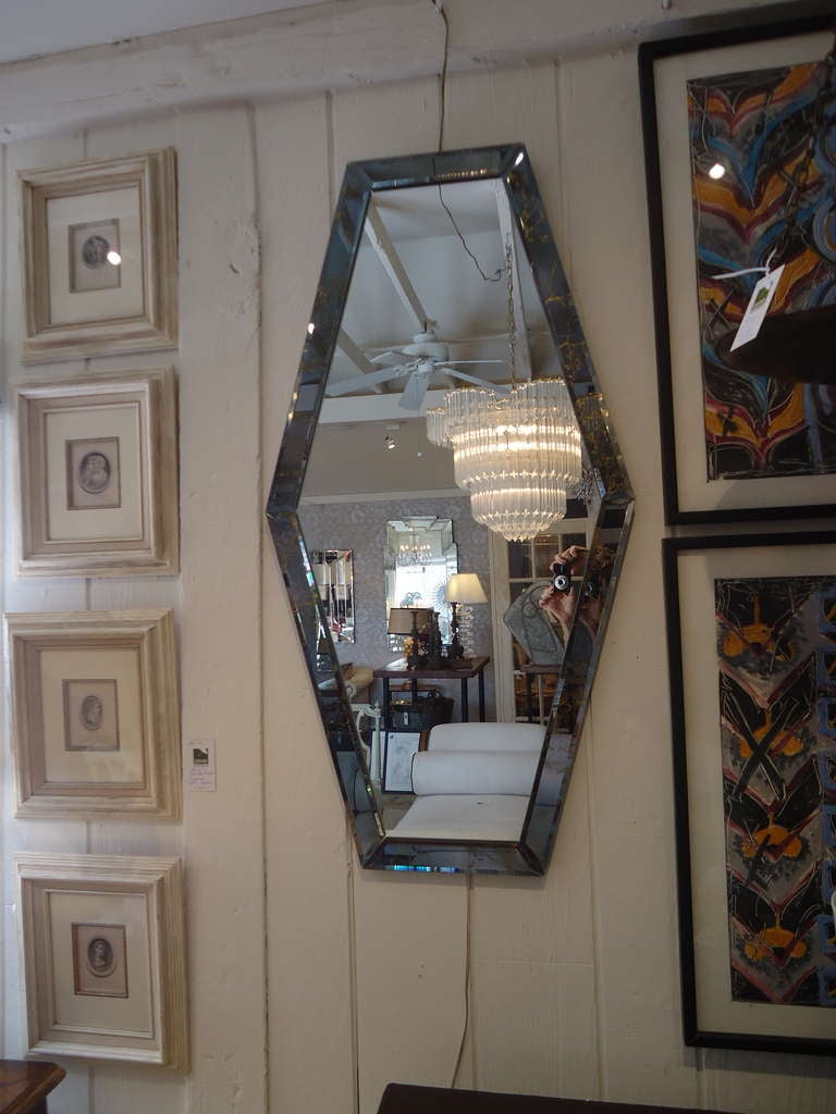 Pair of Elongated Hexagonal Mid Century Modern Mirrors