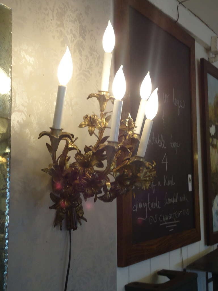 French Pair of Gilded Metal Sconces For Sale