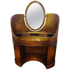 Retro Biedermeier Style Curved Burl Wood Vanity Desk