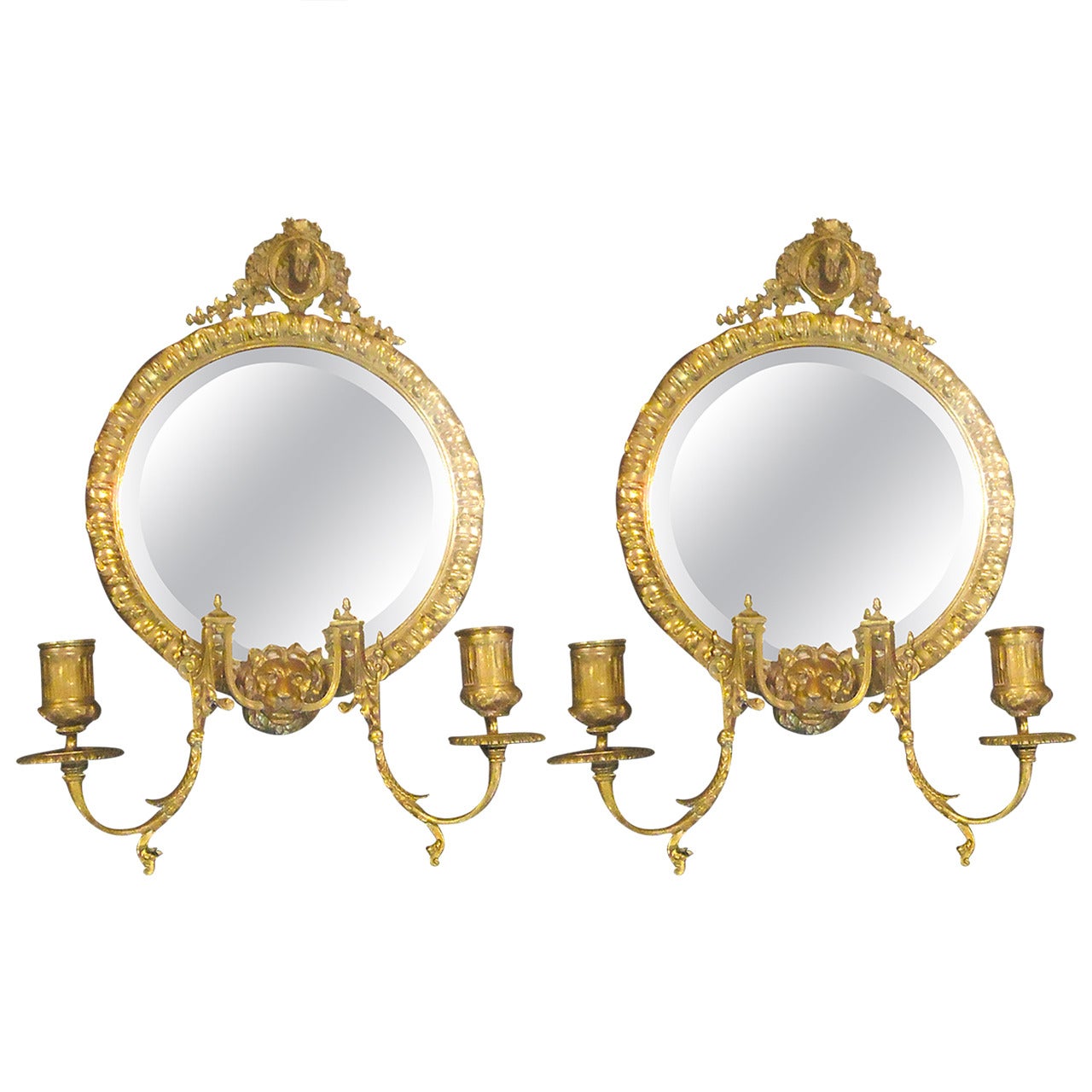 Exquisite Pair of Tiffany Brass Candle Sconces