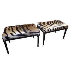 Vintage Pair of Faux Zebra lacquered wood Benches