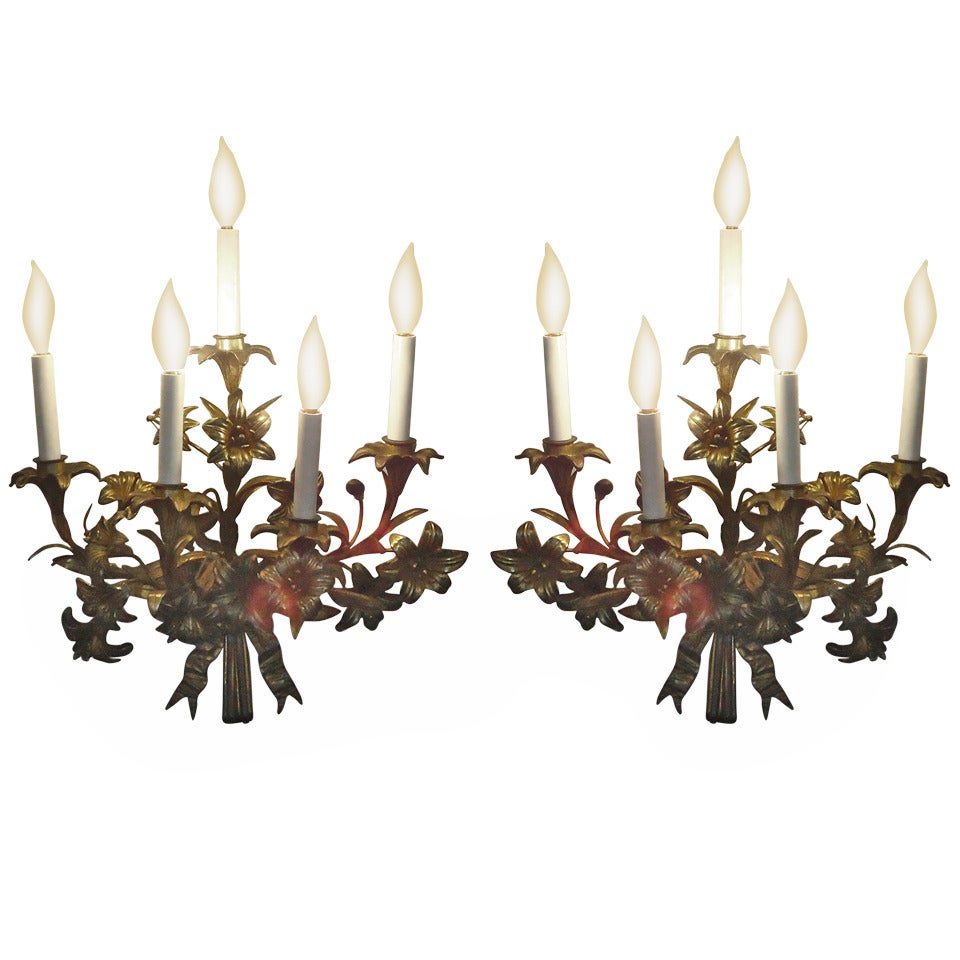 Pair of Gilded Metal Sconces For Sale