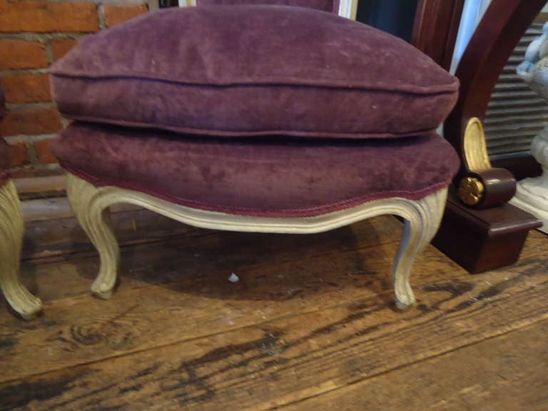 Very Romantic Aubergine Velvet Low Slung Slipper Chairs In Excellent Condition In Hopewell, NJ