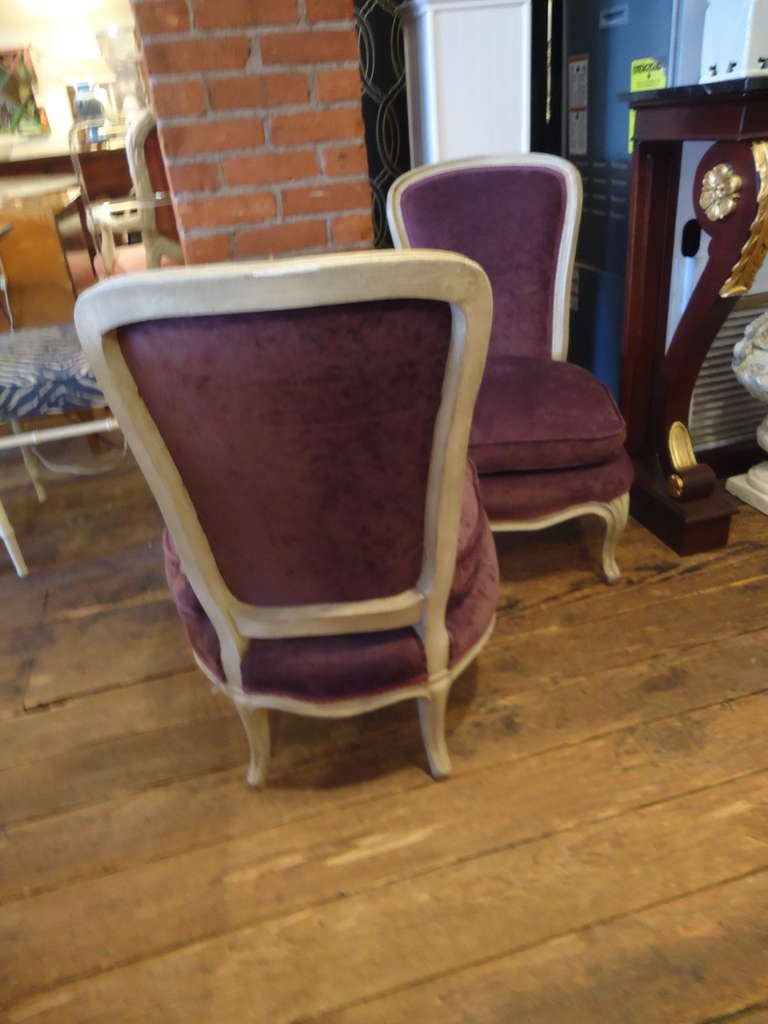 Wood Very Romantic Aubergine Velvet Low Slung Slipper Chairs