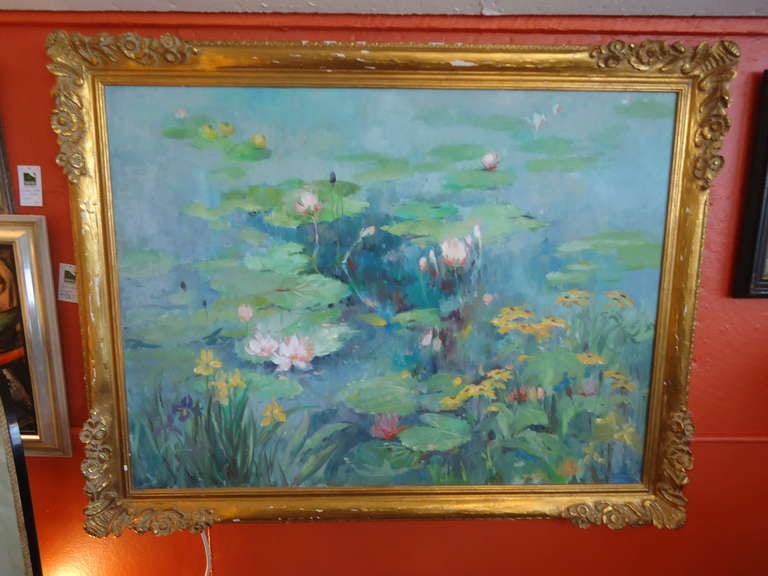 Original oil on canvas in vintage frame by well known abstract and realist artist 