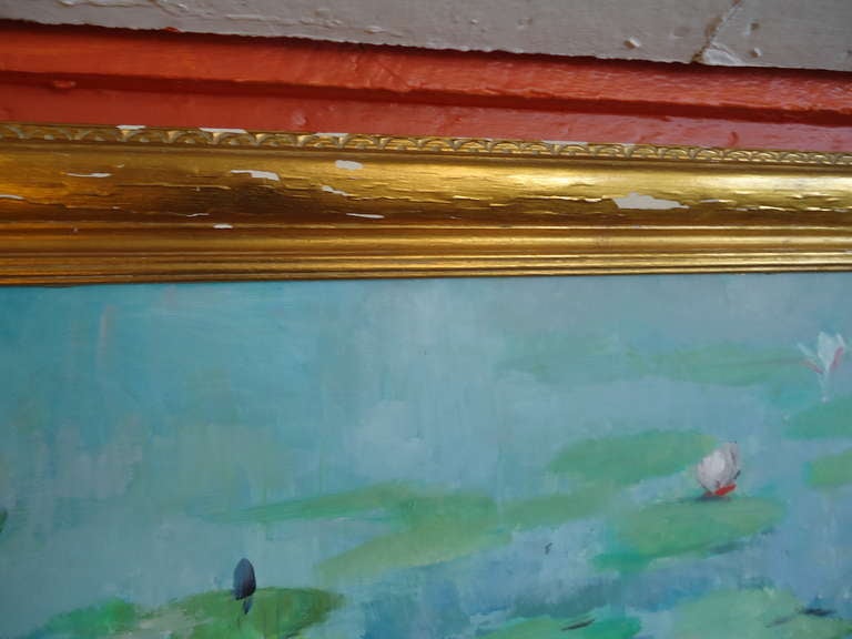 Eleanor Ingersoll Maurice Very Large Waterlily Oil Painting In Good Condition In Hopewell, NJ