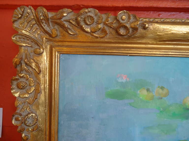 Mid-20th Century Eleanor Ingersoll Maurice Very Large Waterlily Oil Painting