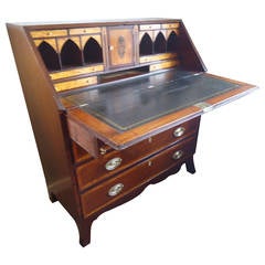 George III Mahogany and Satinwood Slant Front Desk