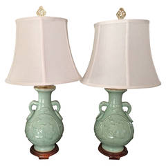 Pair of Asian Celadon Lamps
