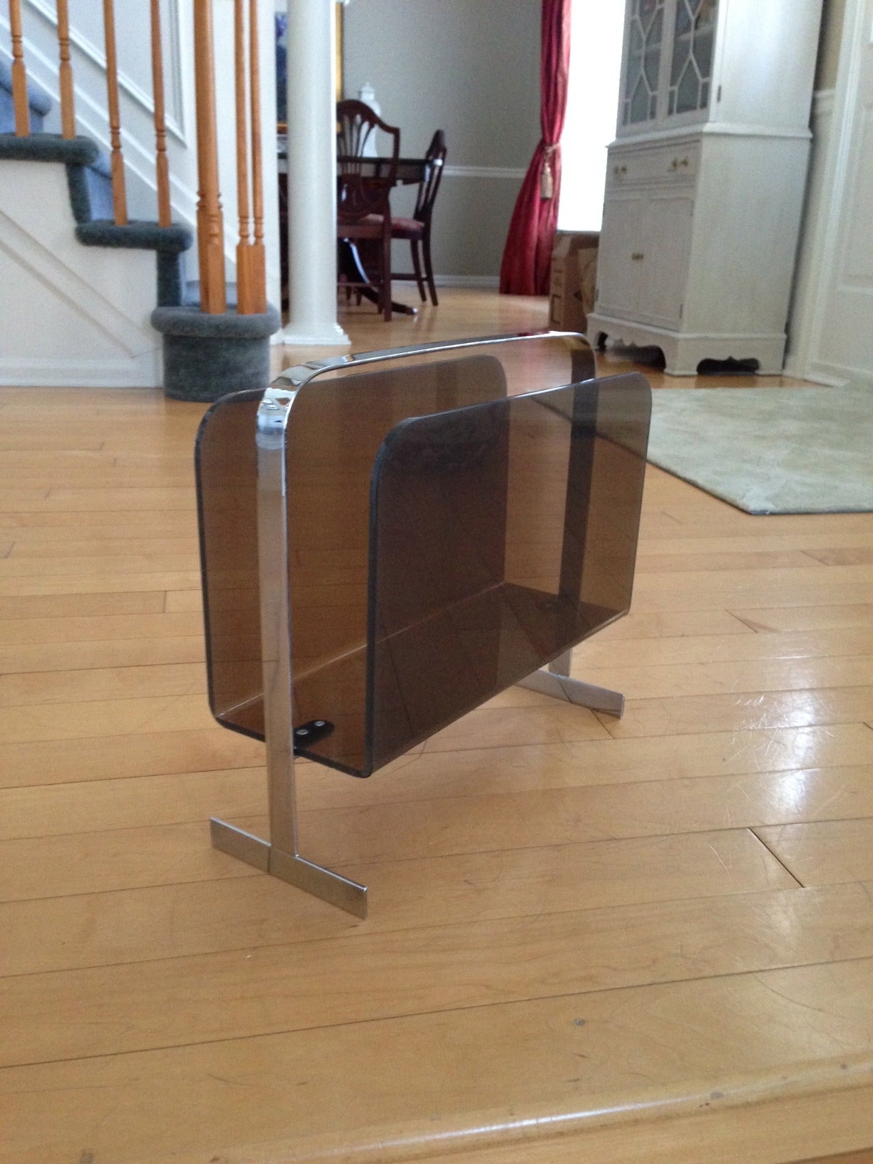 Mid-Century Modern Cool Mid Century Modern Smoky Lucite and Chrome Magazine Stand