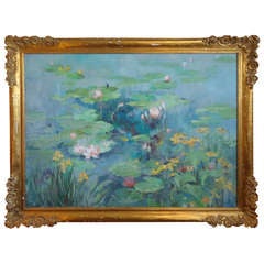 Eleanor Ingersoll Maurice Very Large Waterlily Oil Painting
