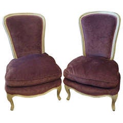 Vintage Very Romantic Aubergine Velvet Low Slung Slipper Chairs