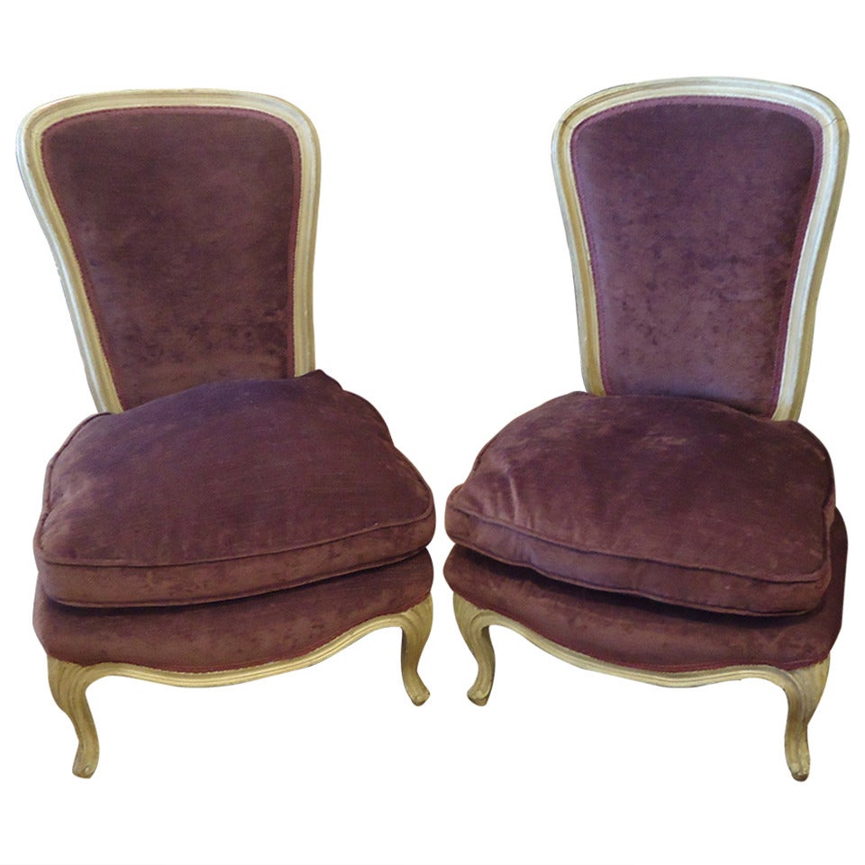 Very Romantic Aubergine Velvet Low Slung Slipper Chairs