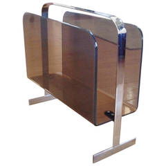 Cool Mid Century Modern Smoky Lucite and Chrome Magazine Stand