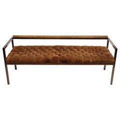 Milo Baughman Bronze and Suede Tufted Bench Loveseat