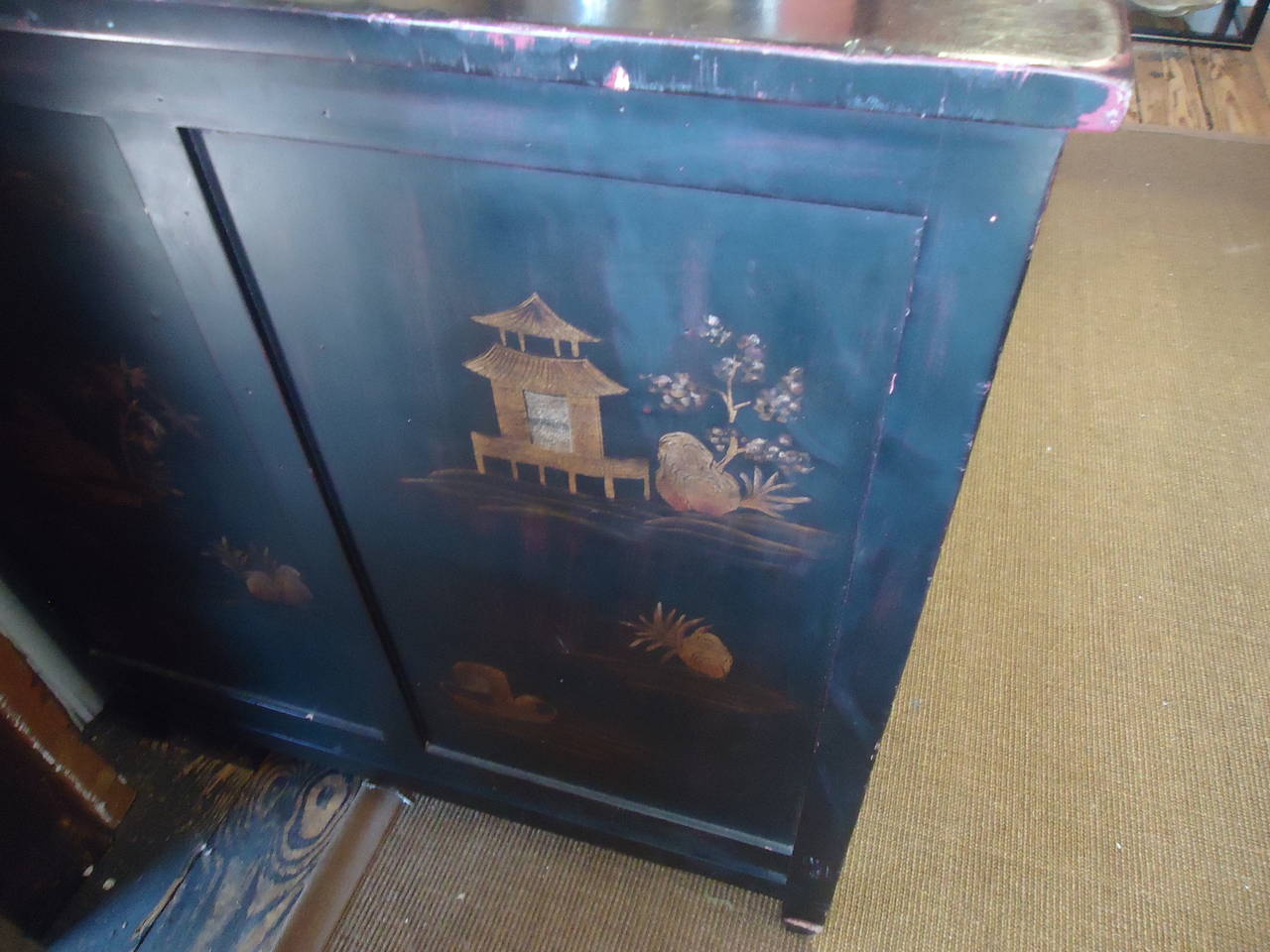 American Black and Gold Chinoiserie Style Desk
