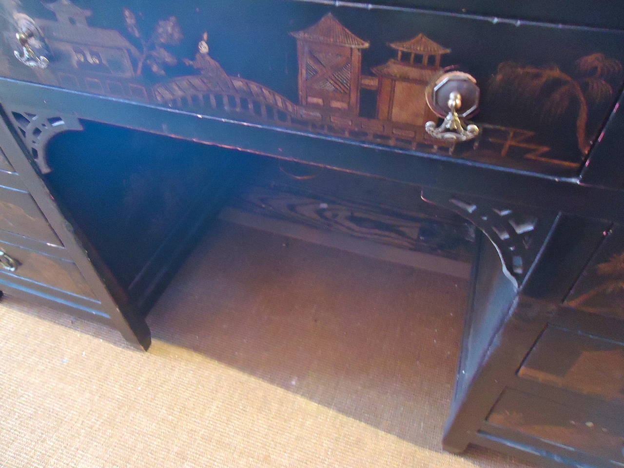 Black and Gold Chinoiserie Style Desk 1