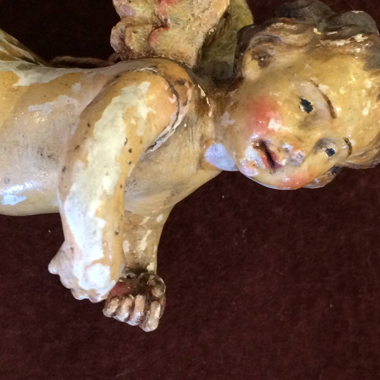 Plaster  Precious Carved Wood Angel Relic