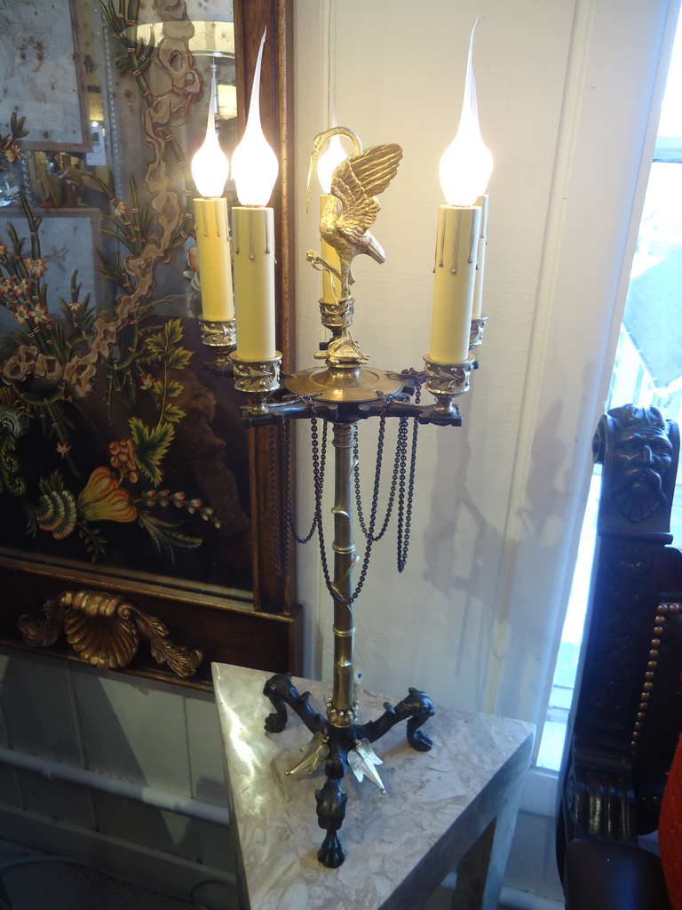 Fancy Antique French Gilt and Bronze Candlestick Lamp