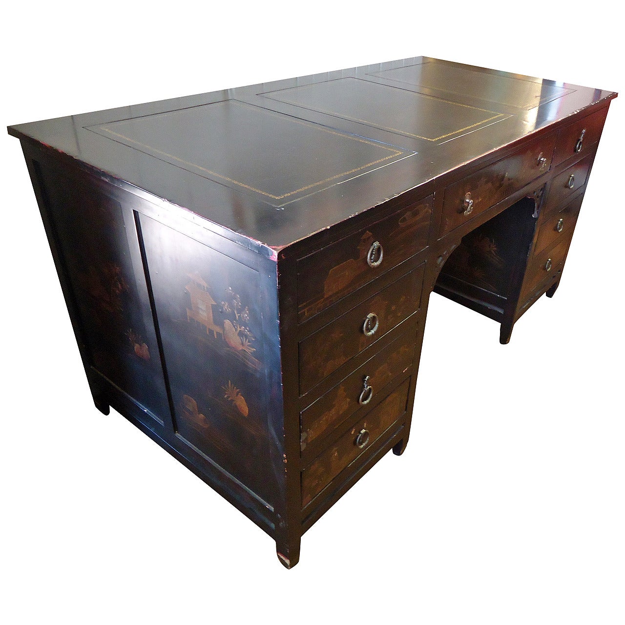 Black and Gold Chinoiserie Style Desk