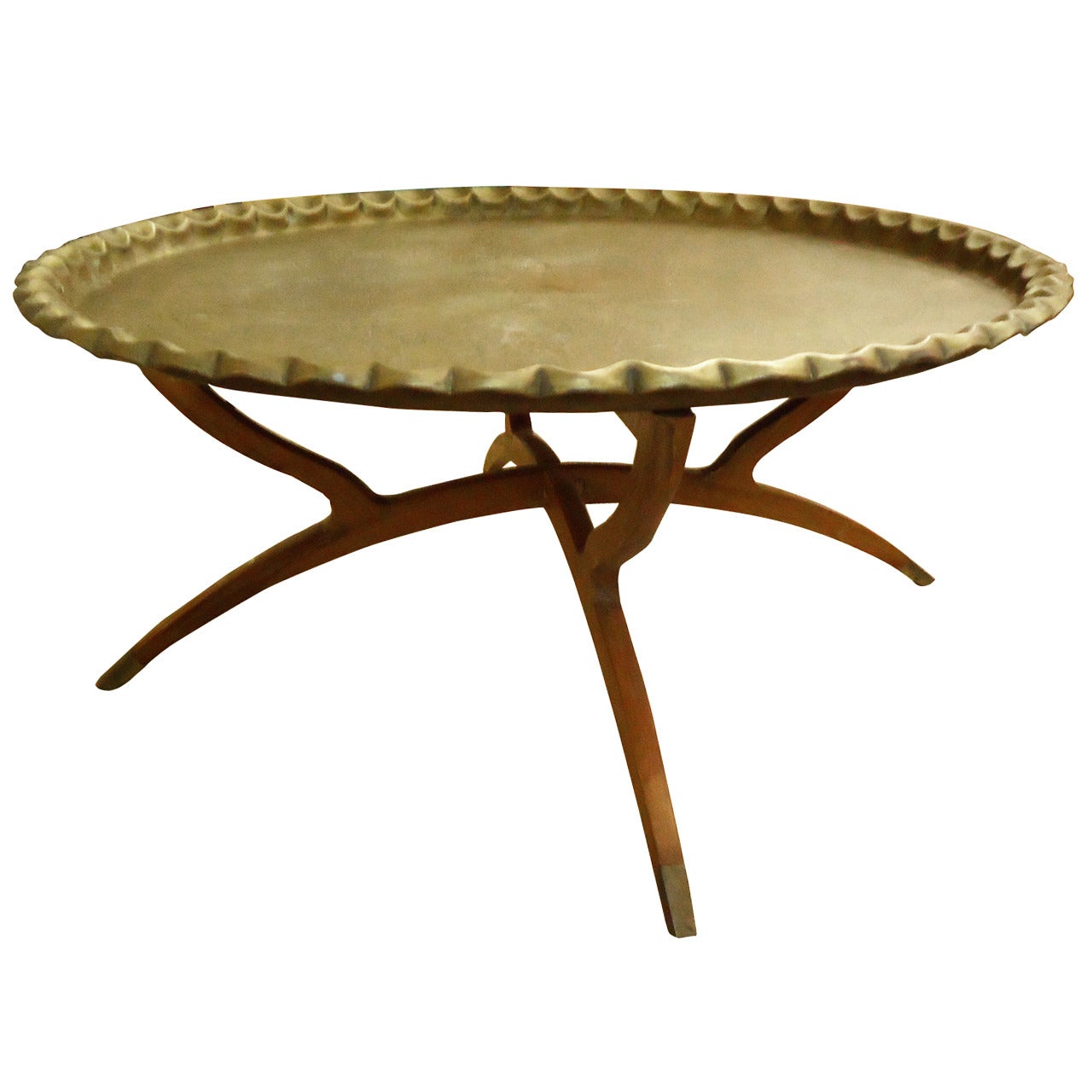 Etched Brass Tray Top Coffee Table with Danish Modern Base