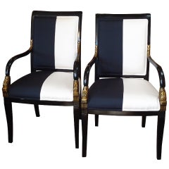 Smashing Pair of Black laquered vintage armchairs