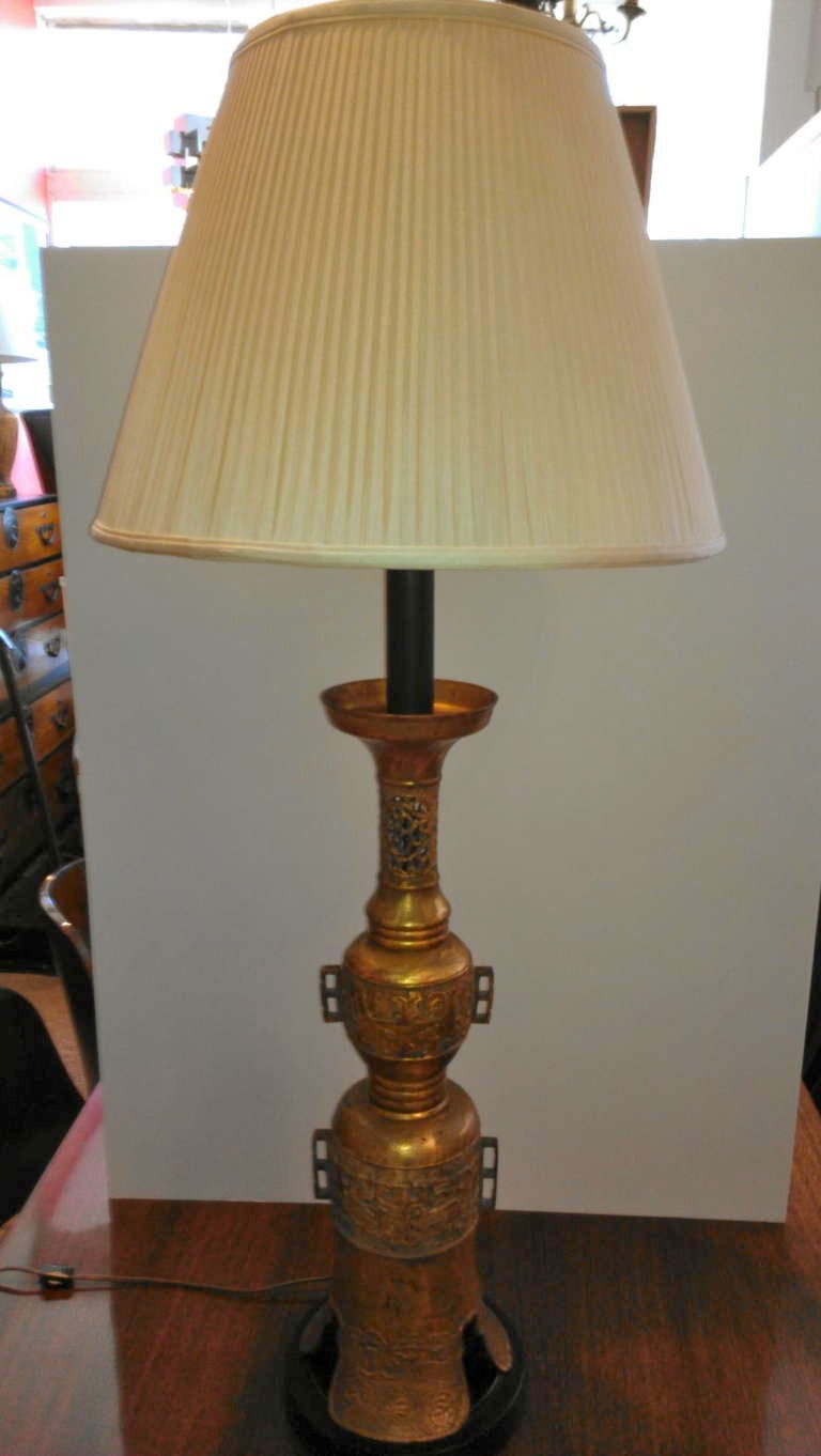 Pair of Gilt Bronze Tall Lamps in Asian motiffe
