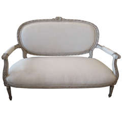Romantic Early Hand-Carved French Louis XVI Loveseat
