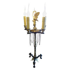 Fancy Antique French Gilt and Bronze Candlestick Lamp