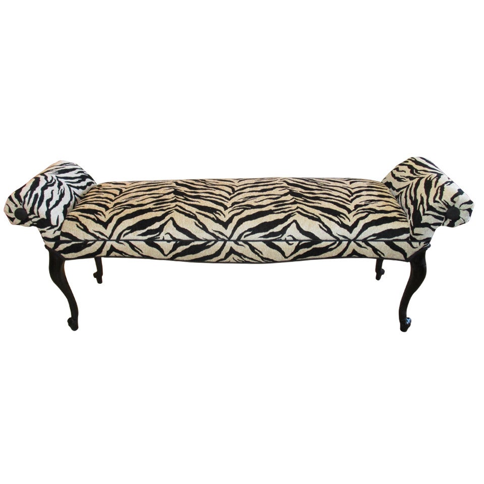 Zebra Stripe Hollywood Regency Style Bench