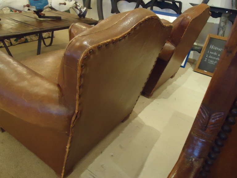 French Art Deco Distressed Leather Club Chairs 2