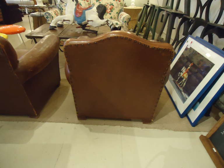 French Art Deco Distressed Leather Club Chairs 3