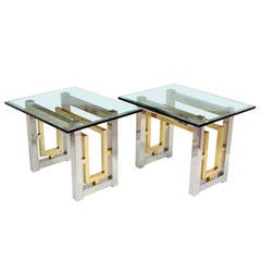 Pair of Chrome and Brass Pierre Cardin Style End Table Bases Pair of Chrome and Brass Pierre Cardin Style End Table Bases