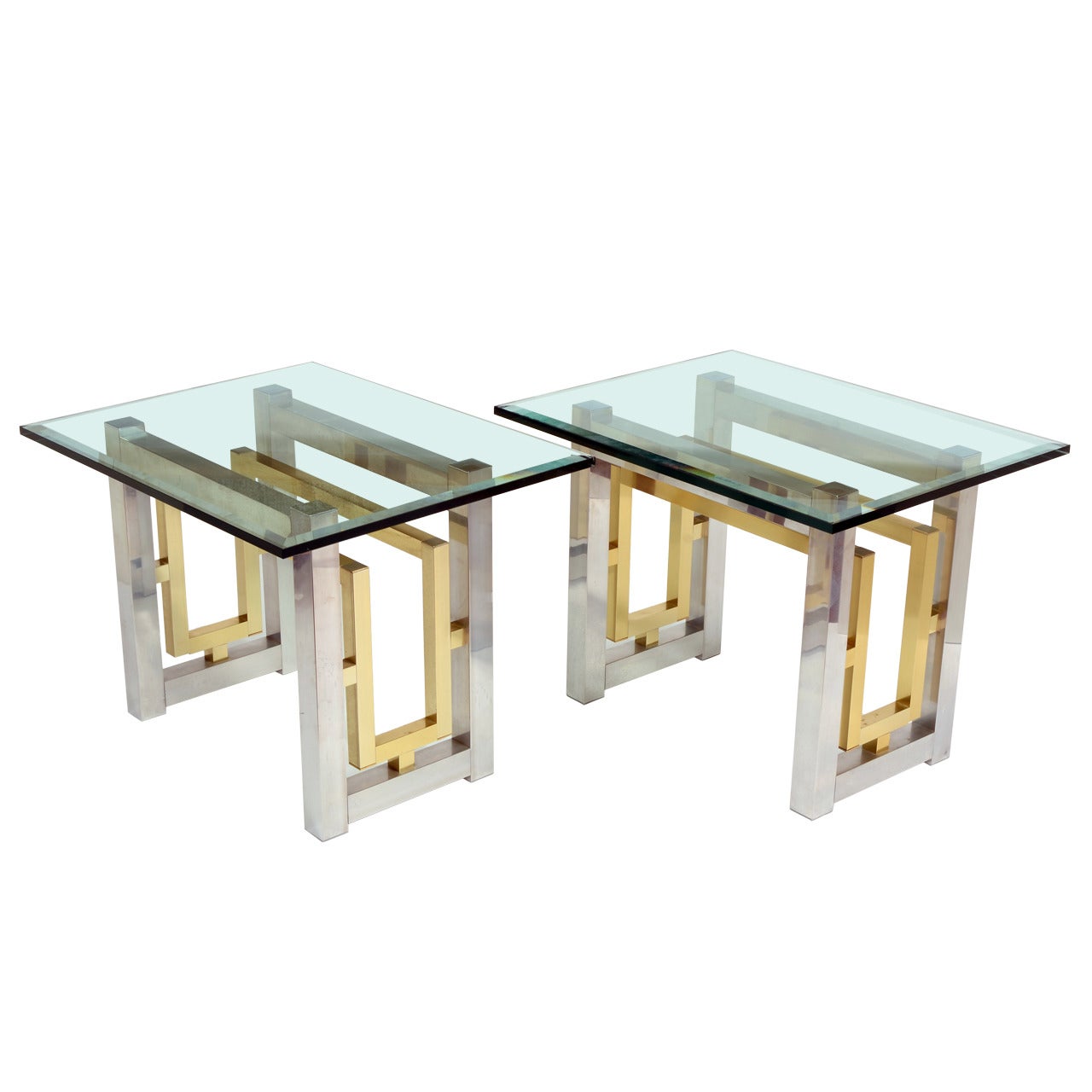 Pair of Chrome and Brass Pierre Cardin Style End Table Bases