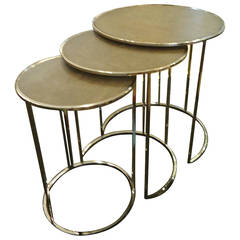 Chic Set of Three Chrome and Faux Shagreen Nesting Tables