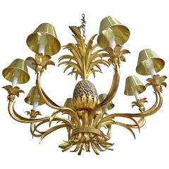 Glamorous Large Gilt Metal Pineapple Chandelier