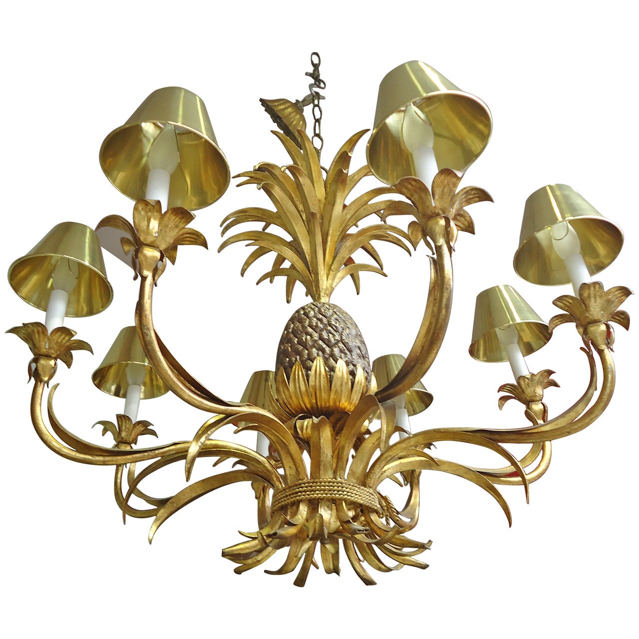 Glamorous Large Gilt Metal Pineapple Chandelier
